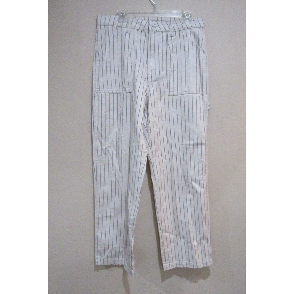 NWT H & M Divided Carpenter Pants High Rise Women US 12 Beige/Gray striped
